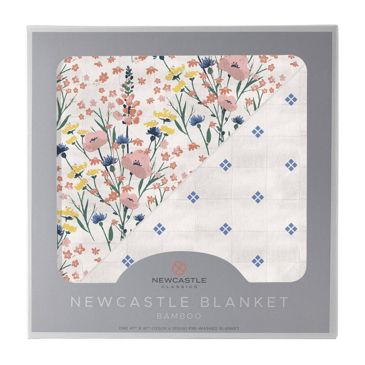 Wildflowers and Periwinkle Diamond Dot Bamboo Blanket