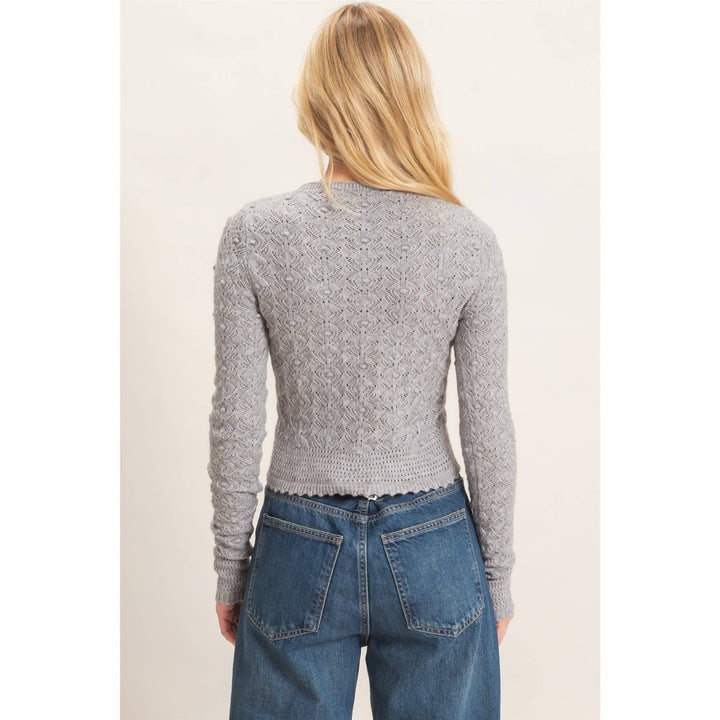 Heather Gray Crochet Scalloped Hem Sweater