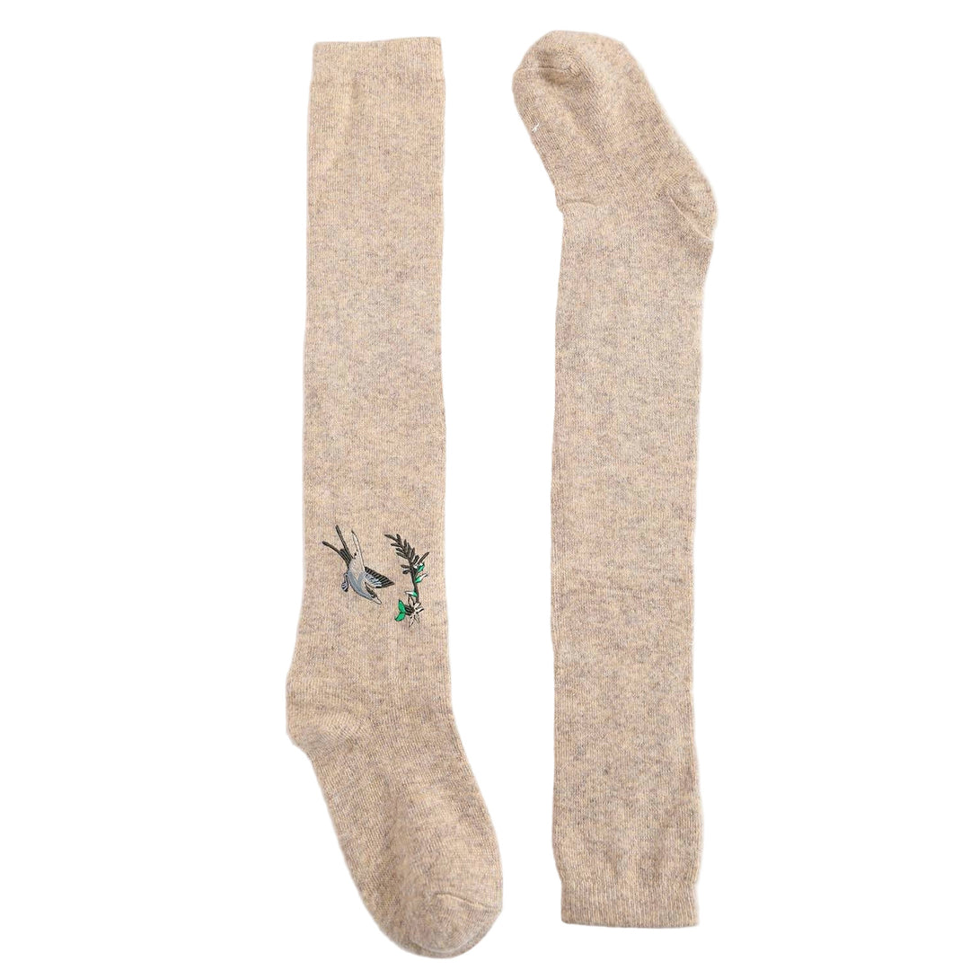 Hummingbird Motif Tan Knee Socks