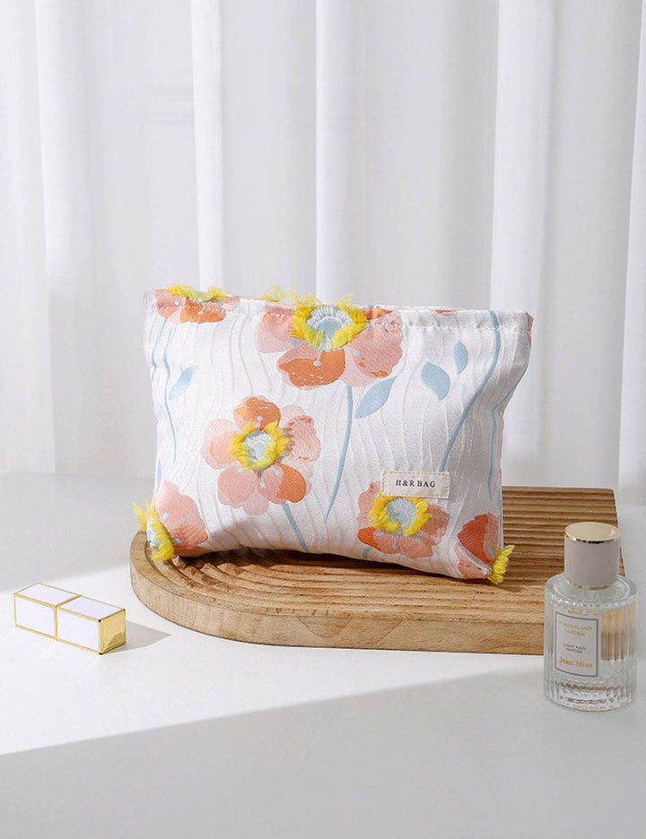 Embroidered Floral Canvas Cosmetic Bag 2 Sizes