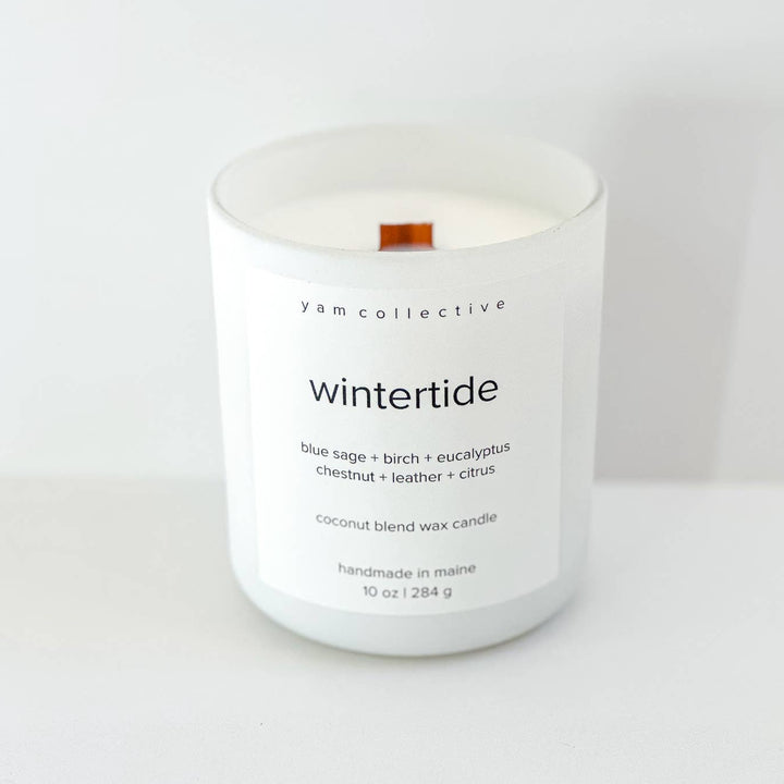 Wintertide Birch + Leather Matte White Glass Candle