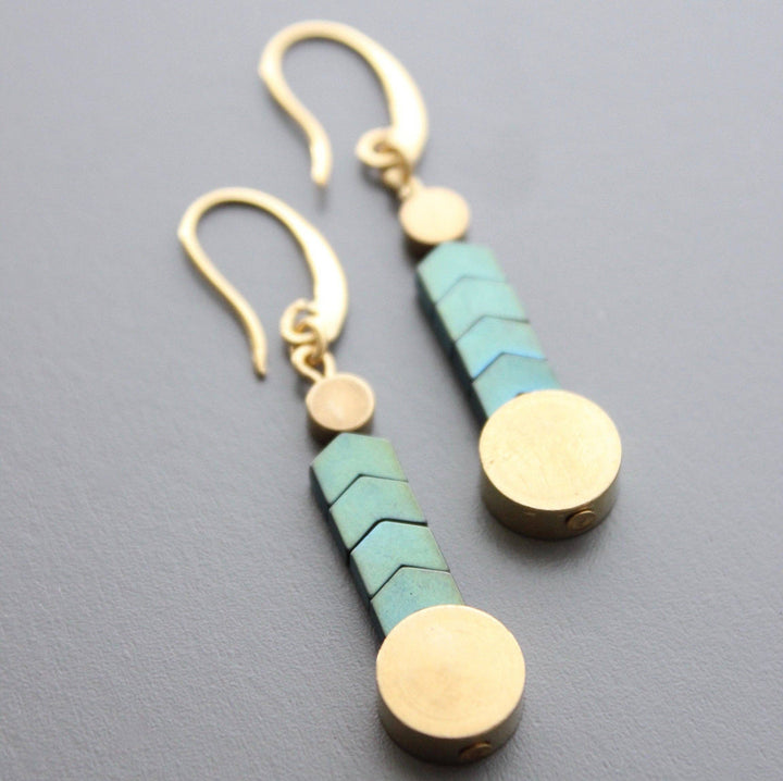 Brass & Hematite Chevron Earrings