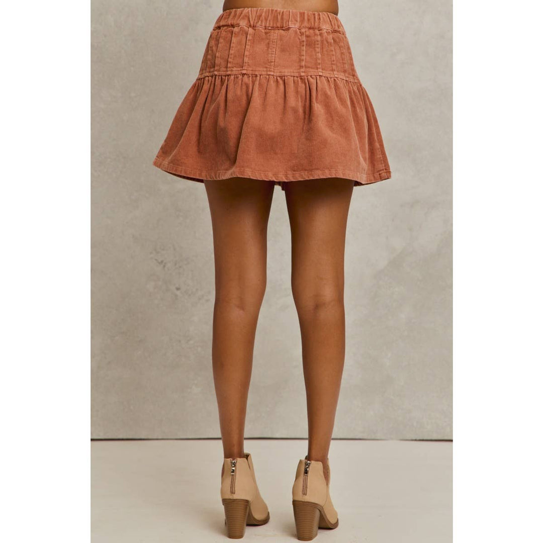 Mineral Wash Cord Flared Mini Skirt