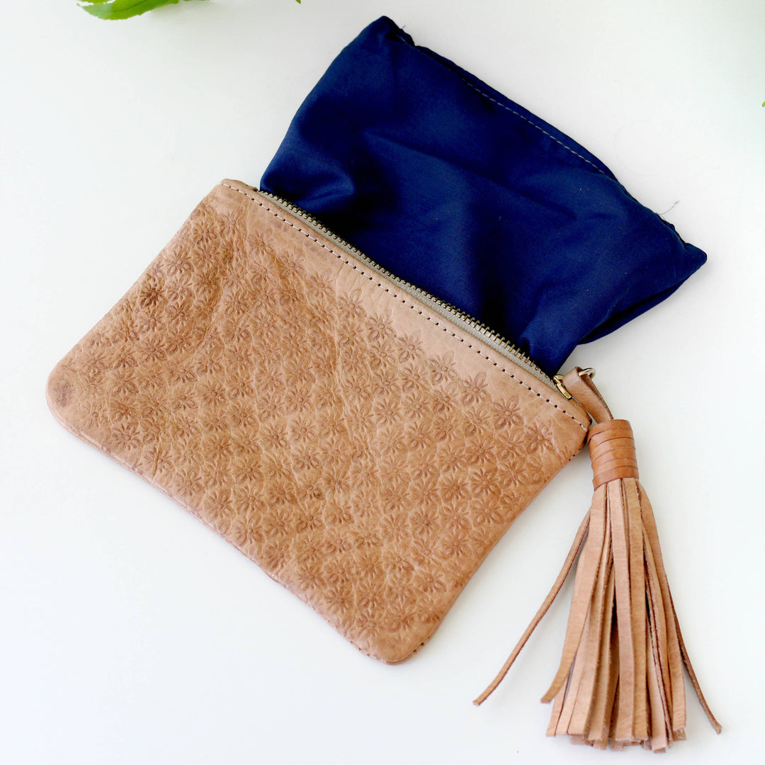 Blossom Leather Tassel Pouch