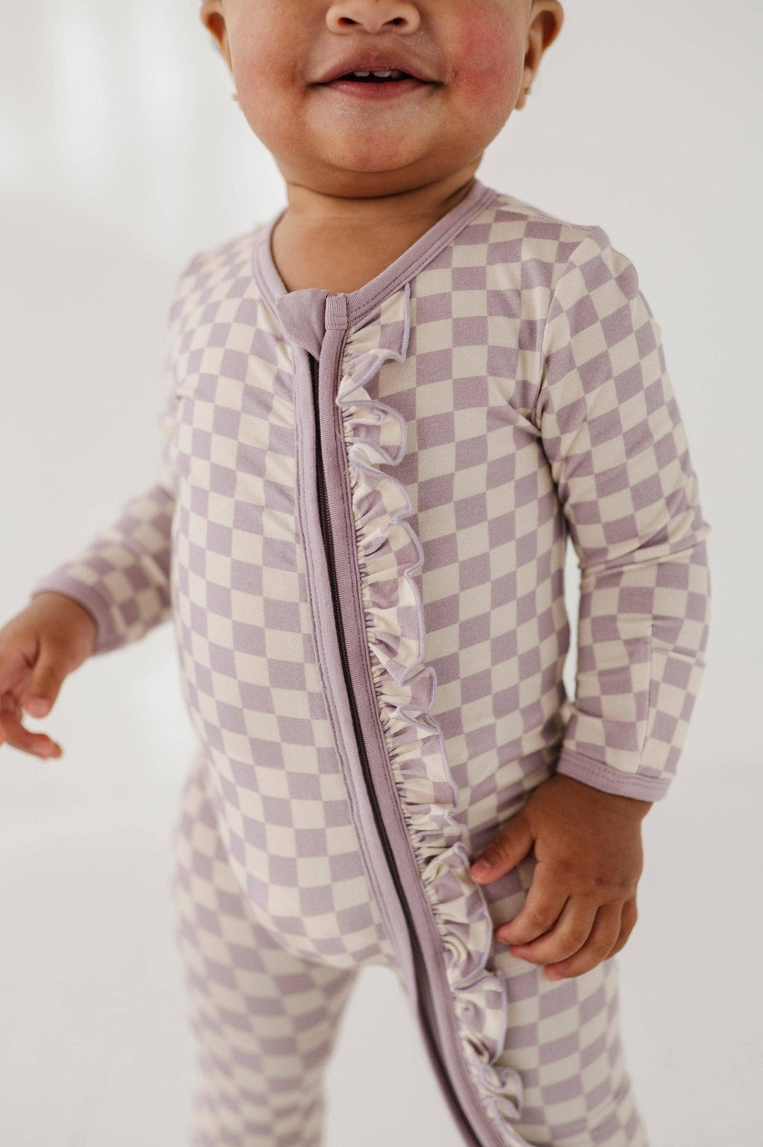 Lavender Checker Bamboo  Footie Romper