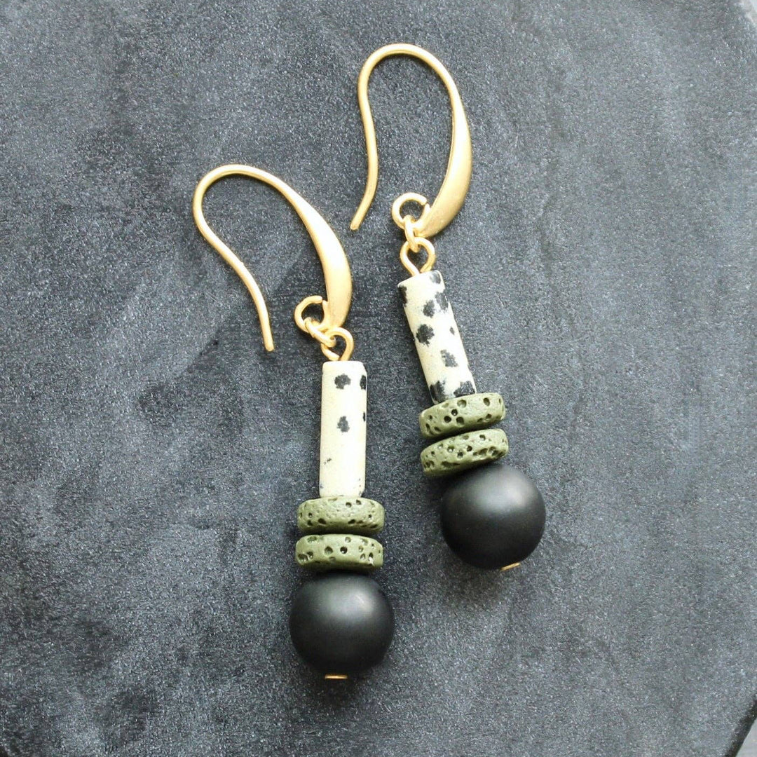 Dalmatian Jasper and Lava Rock Earrings