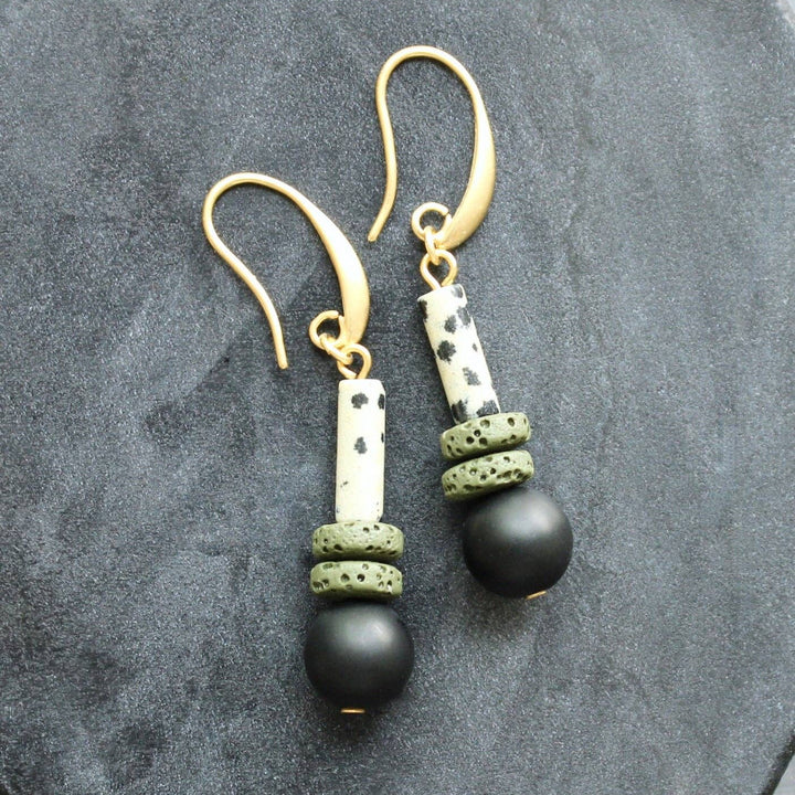 Dalmatian Jasper and Lava Rock Earrings