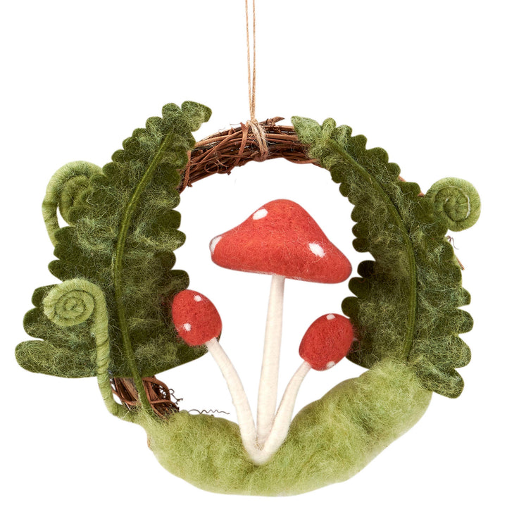 Mushroom Fern Felt Wreath