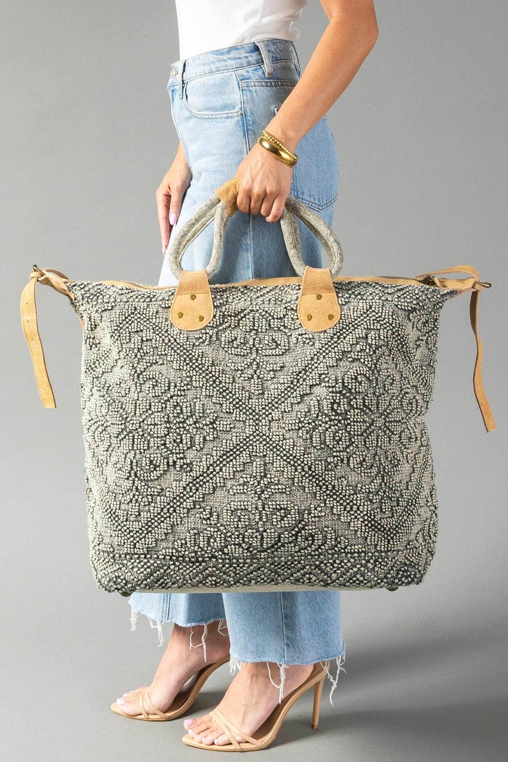 Sage Gray Vintage Inspired Textured Tote