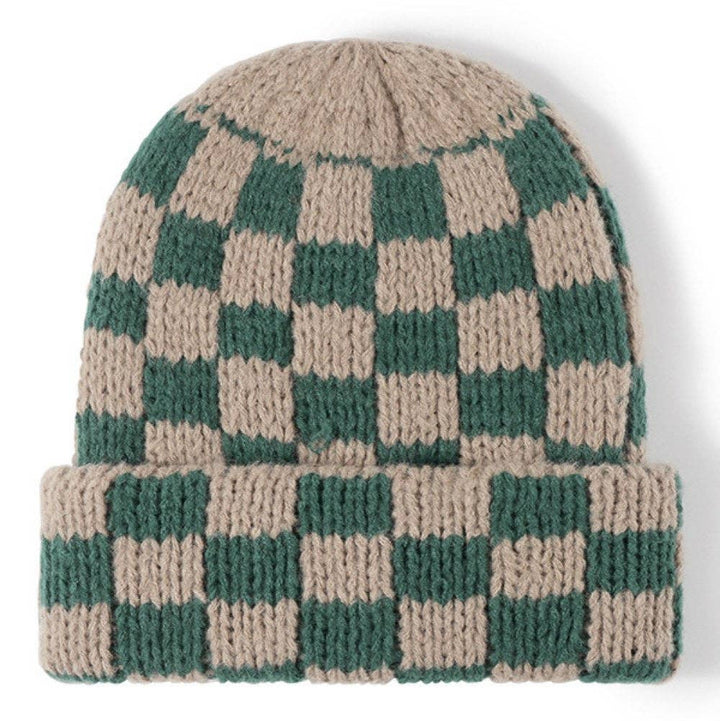 Green Plaid Checkered Warm Knit Beanie