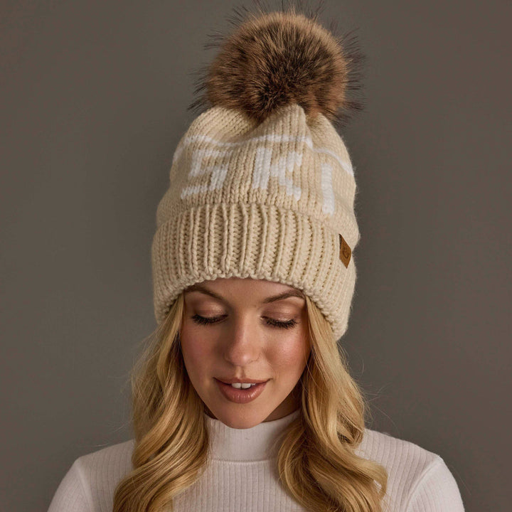 Lt. Tan & Ivory Ski Pom Hat