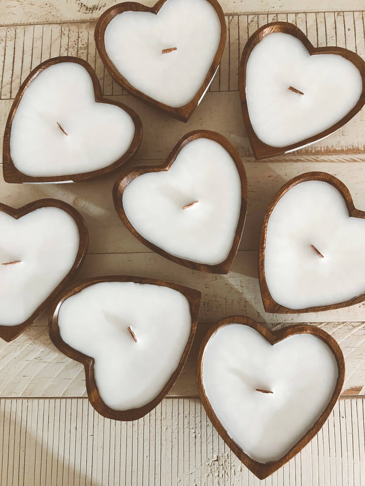 Wooden Heart Bowl Candles