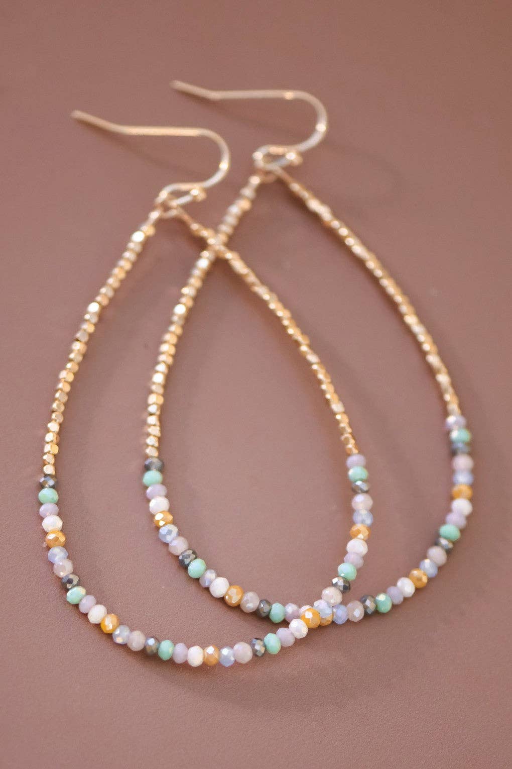 Teardrop Wire Beaded Earrings with Glass Crystals