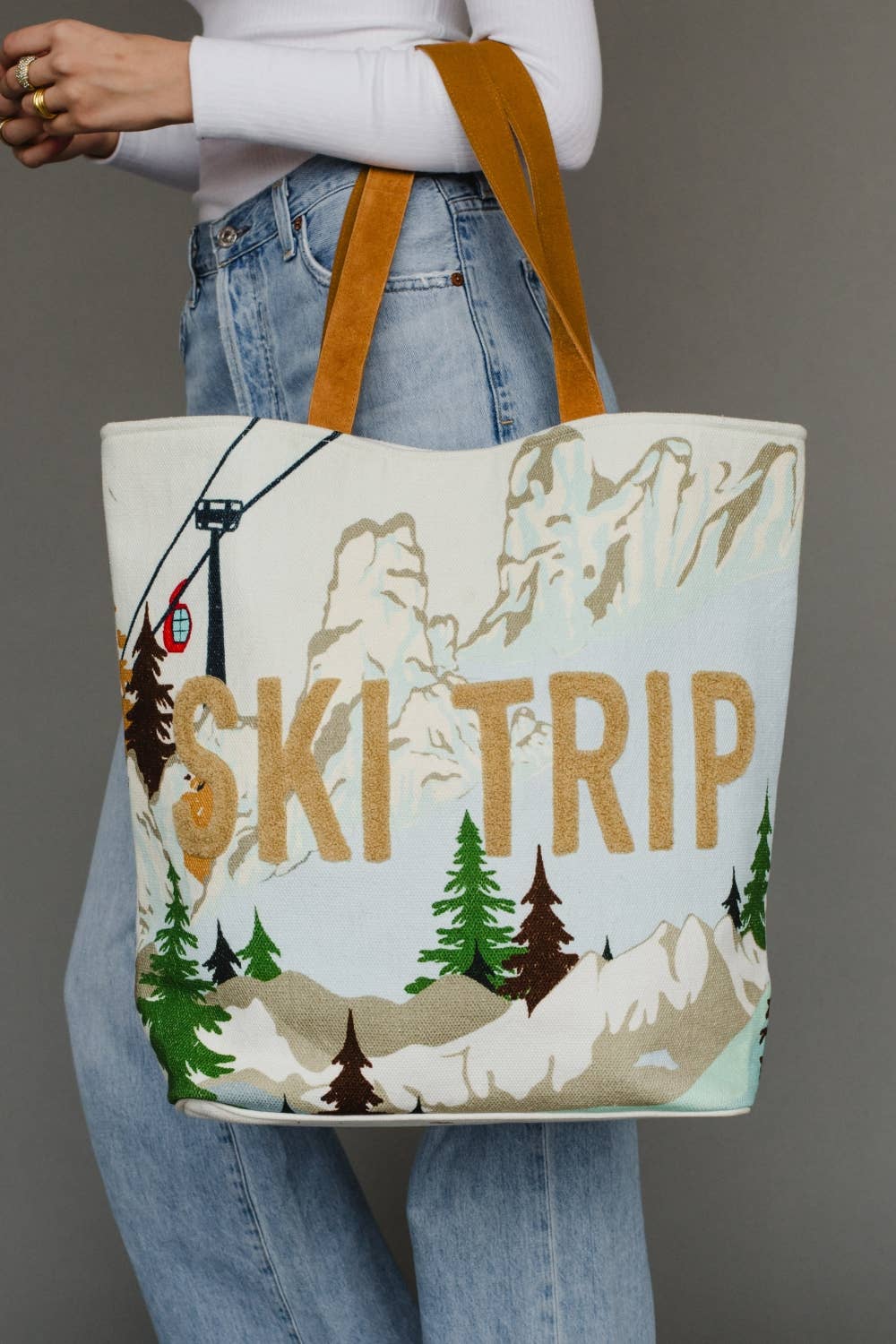 Light Blue Ski Trip Scene Tote