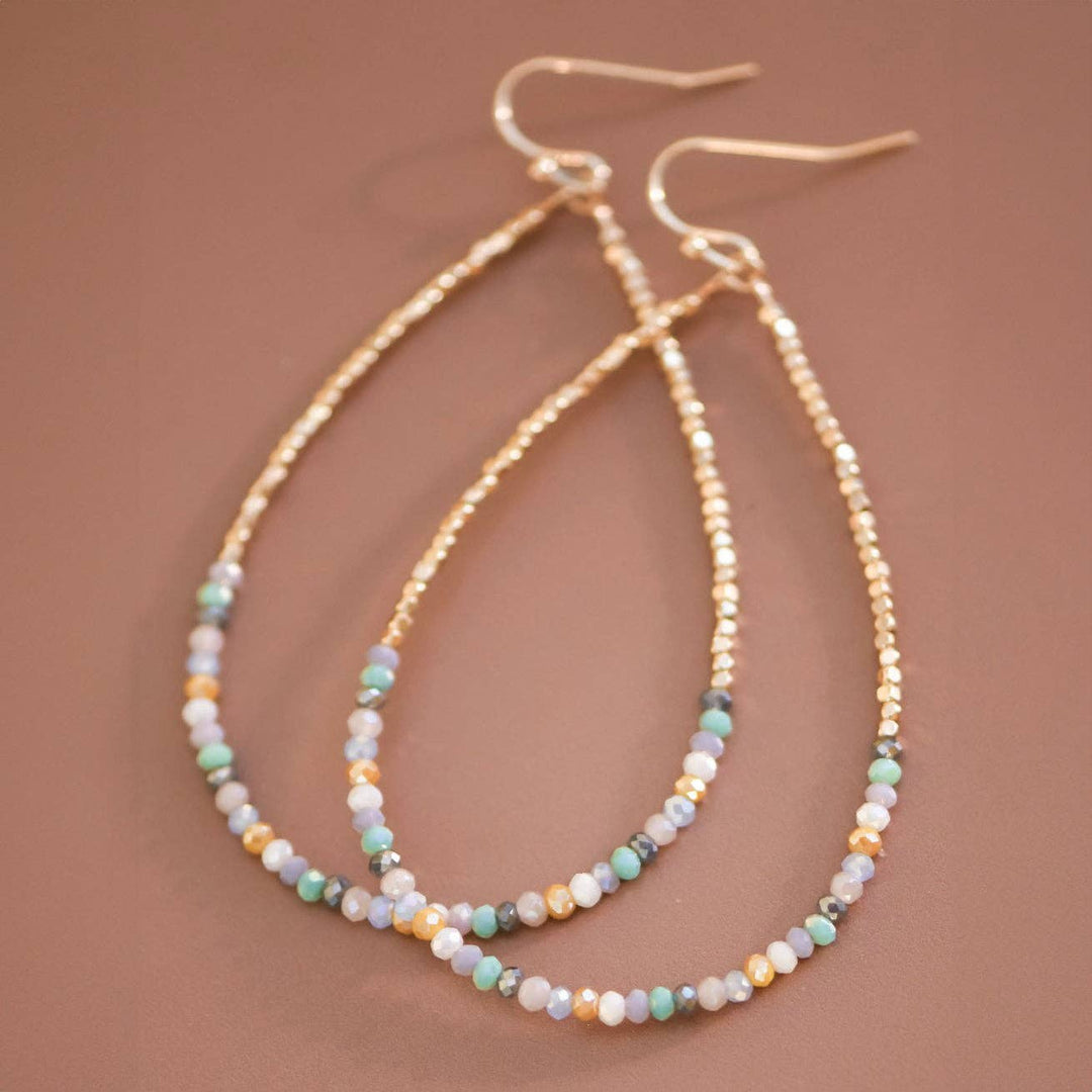 Teardrop Wire Beaded Earrings with Glass Crystals