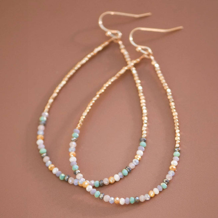 Teardrop Wire Beaded Earrings with Glass Crystals