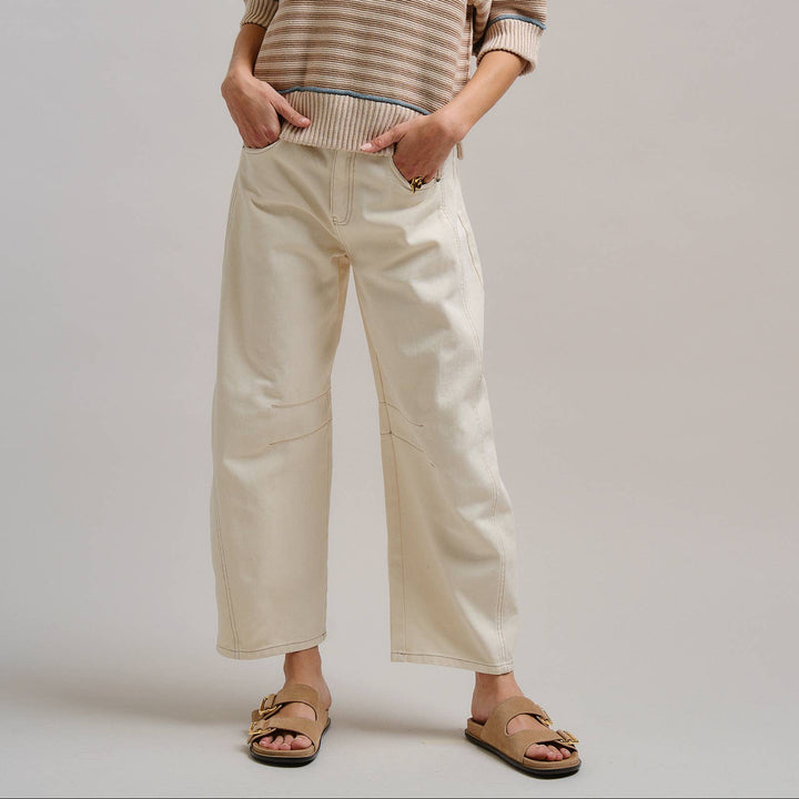 Ecru White Wide Leg Barrel Jeans
