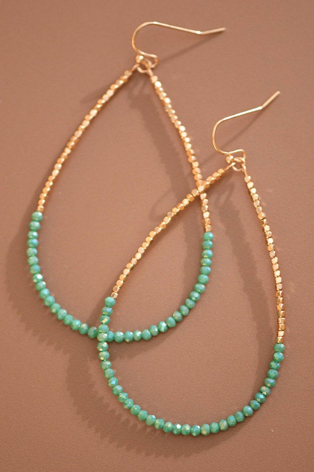 Gold Beaded Drop Earrings with Turquoise Beads