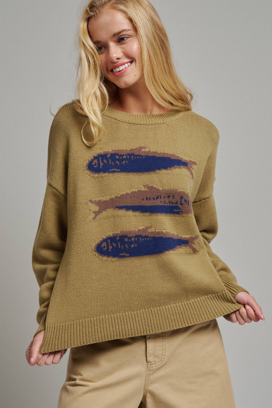 Olive Sardine Oversized Drop-Shoulder Sweater