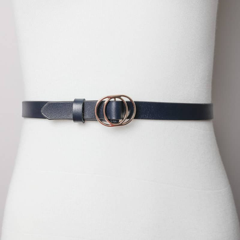 Navy Double Ring Buckle Cinch Belt