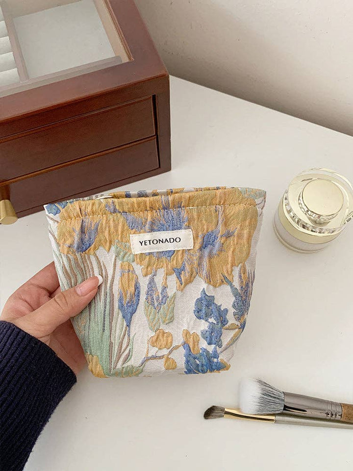Vintage Floral Embossed Portable Makeup Bag 2 sizes