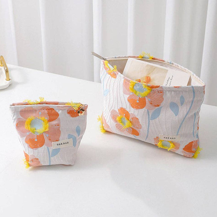 Embroidered Floral Canvas Cosmetic Bag 2 Sizes
