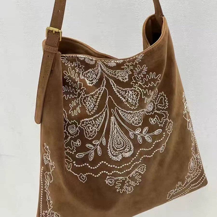 Boho Embroidered Large Capacity Suede Shoulder Bag