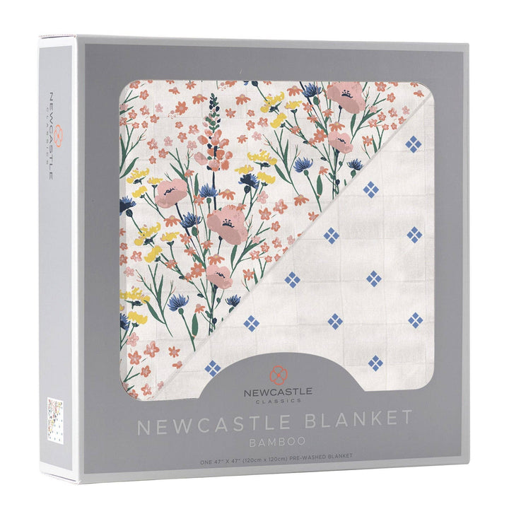 Wildflowers and Periwinkle Diamond Dot Bamboo Blanket
