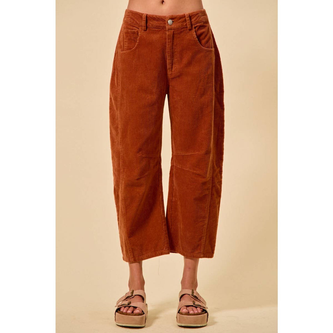 Mid Rise Cord Barrel Pants