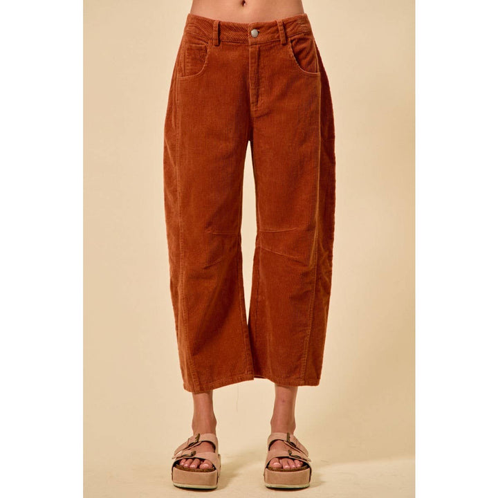 Mid Rise Cord Barrel Pants