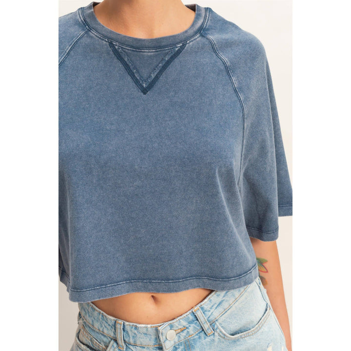 Navy Mineral Washed Cropped Tee