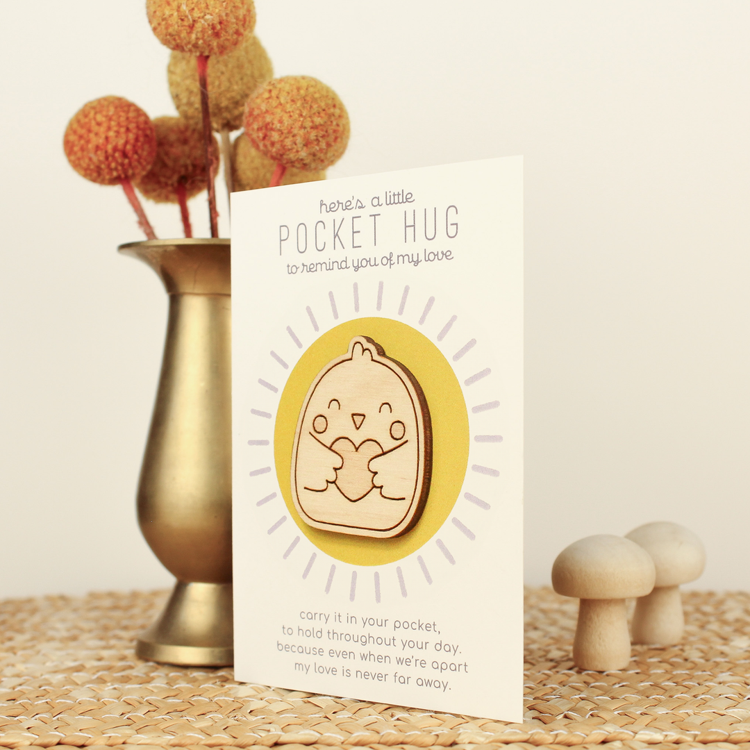 Wooden Bird Pocket Hug "Thinking of You" Gift