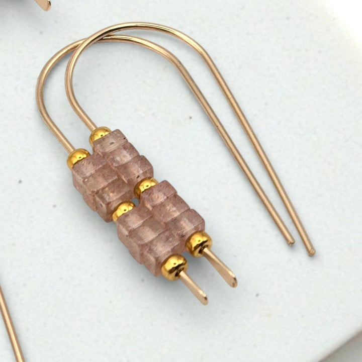 Strawberry Quartz Gemstsone Gold Threader Earrings