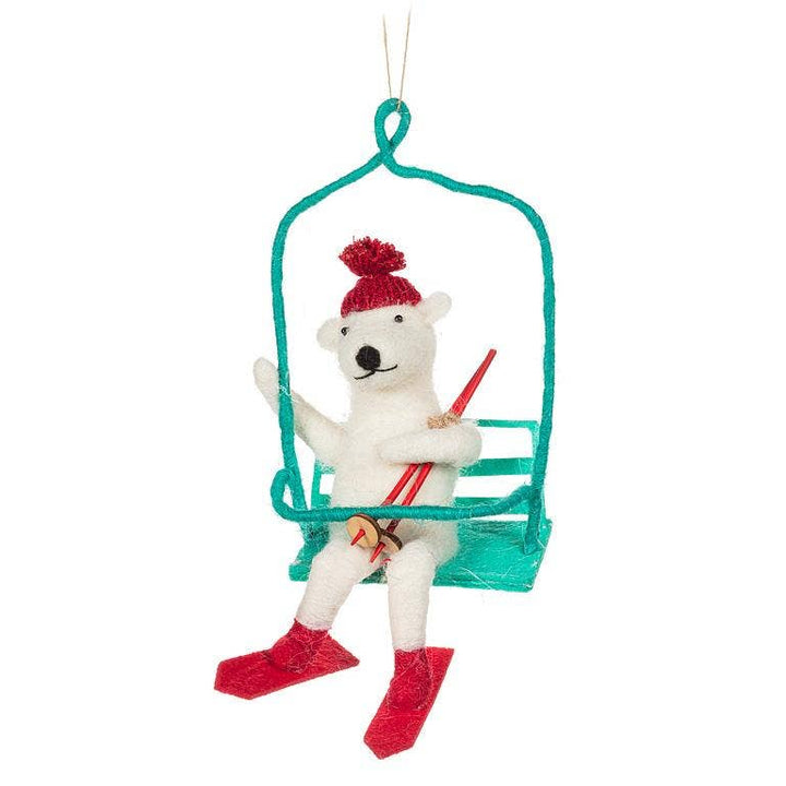 Skiing Bear on Chairlift Ornament-7"H