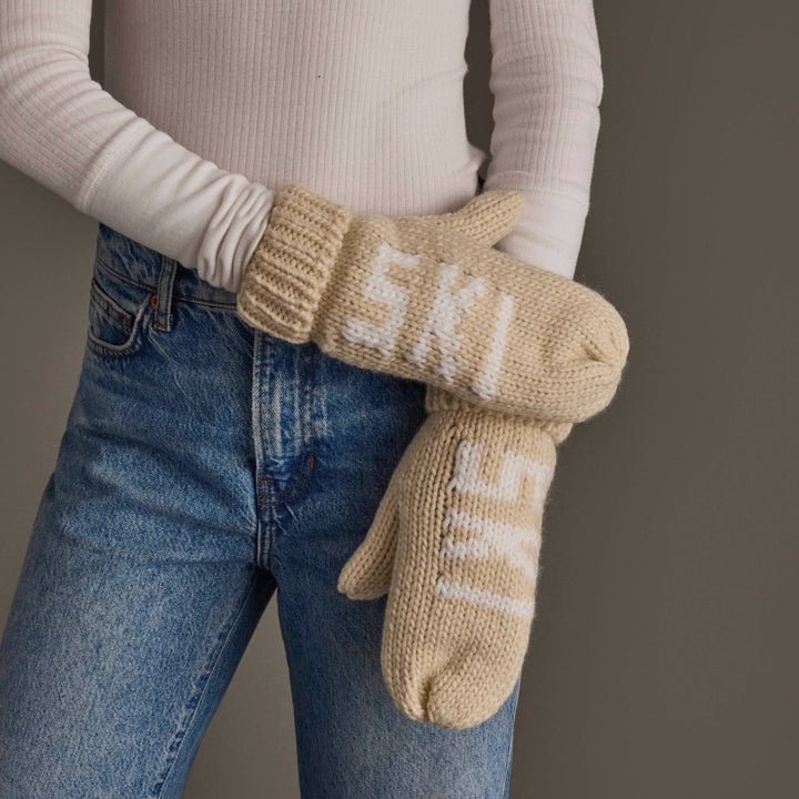 Light Tan & Ivory Ski Mittens