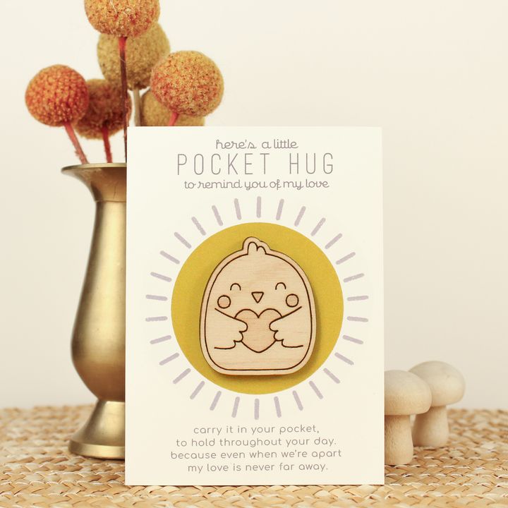 Wooden Bird Pocket Hug "Thinking of You" Gift