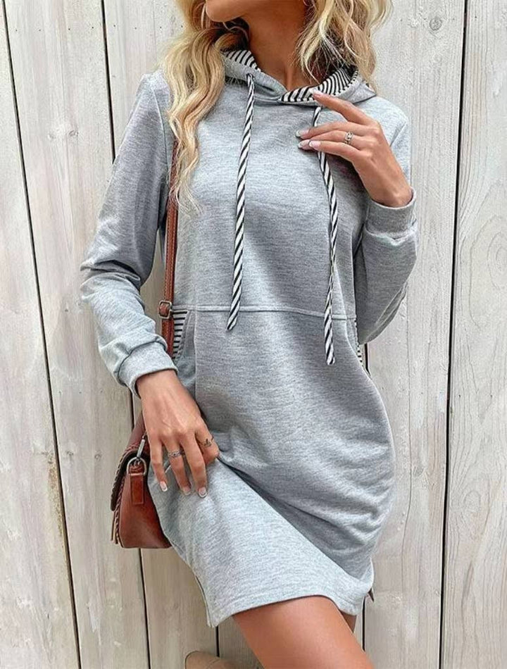 Hooded Sweatshirt Dress w/ Striped Panels