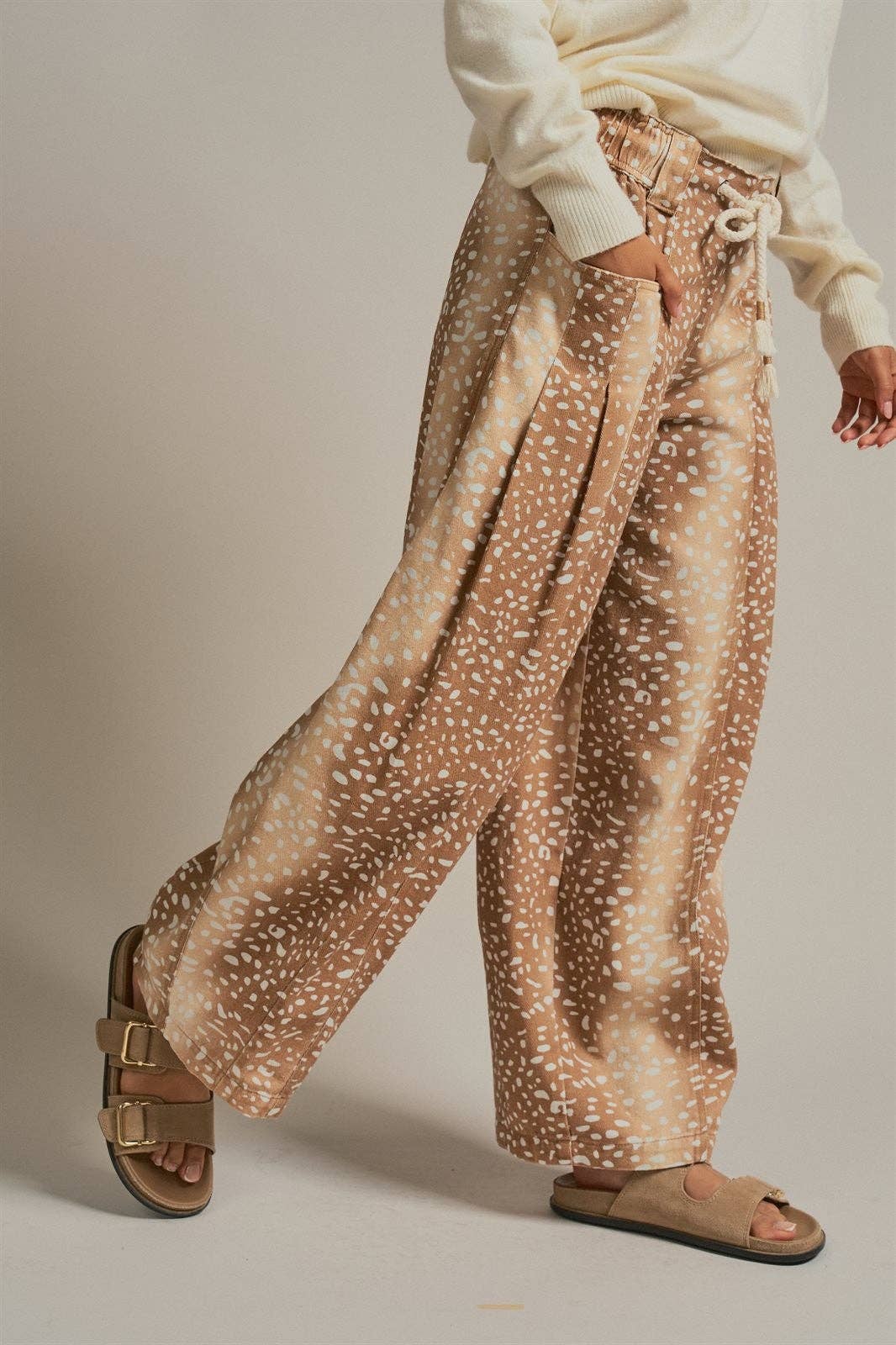Fawn Print Cotton Twill Barrel Pants