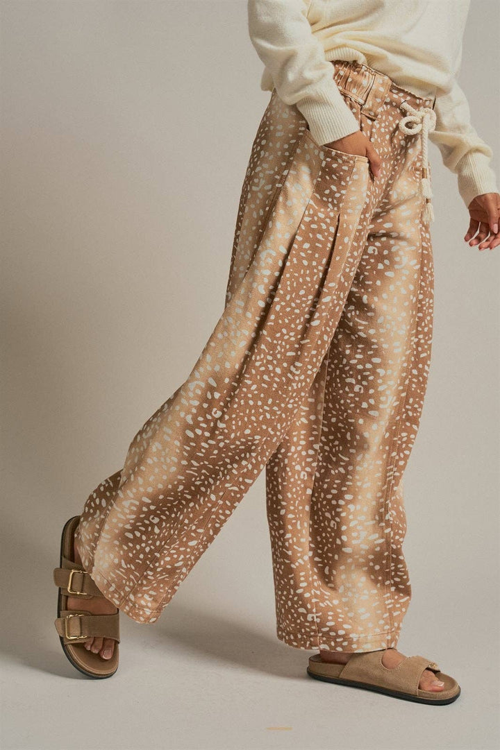 Fawn Print Cotton Twill Barrel Pants