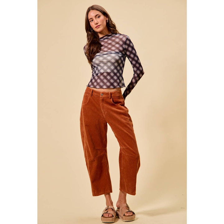 Mid Rise Cord Barrel Pants