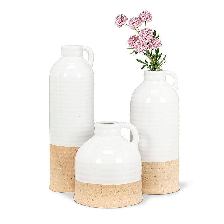 White & Natural Shiny & Matte Vase with Handle