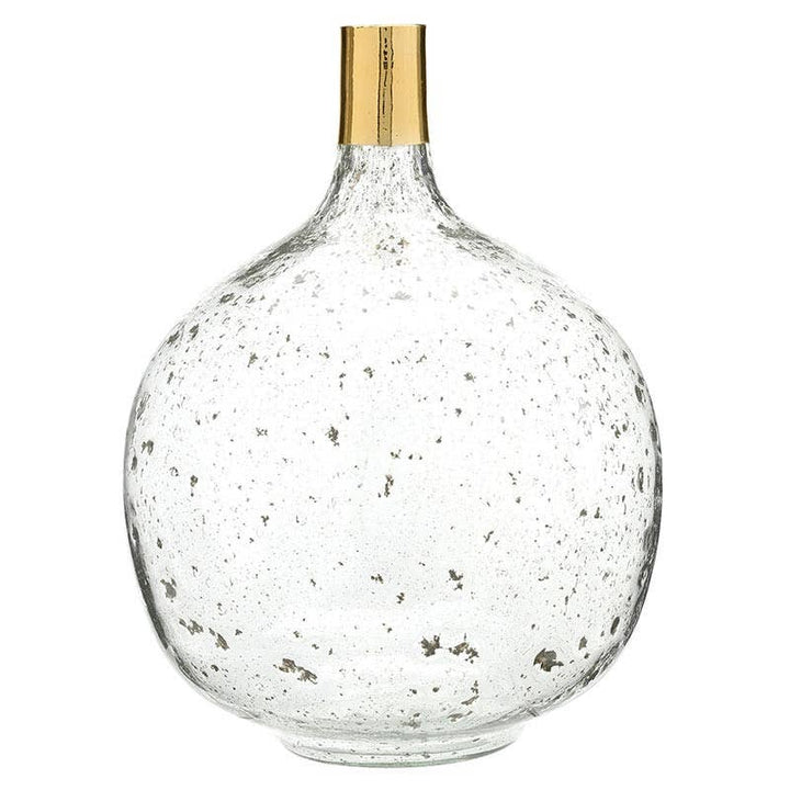 Round Recycled Glass Vase with Gold Trim 12.5"