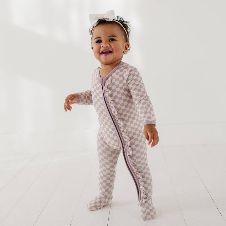 Lavender Checker Bamboo  Footie Romper