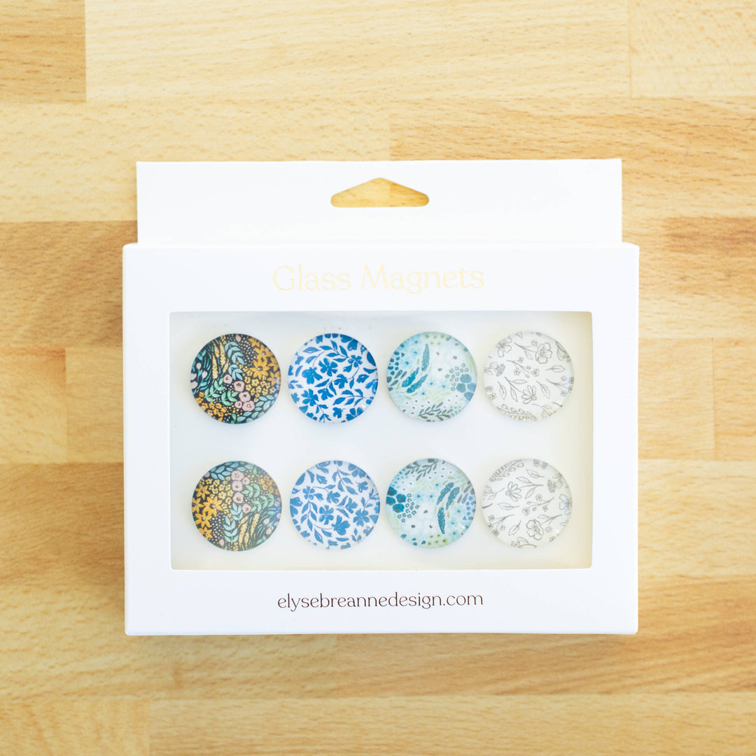 Glass Magnets, Box Set of 8 Floral Magnets