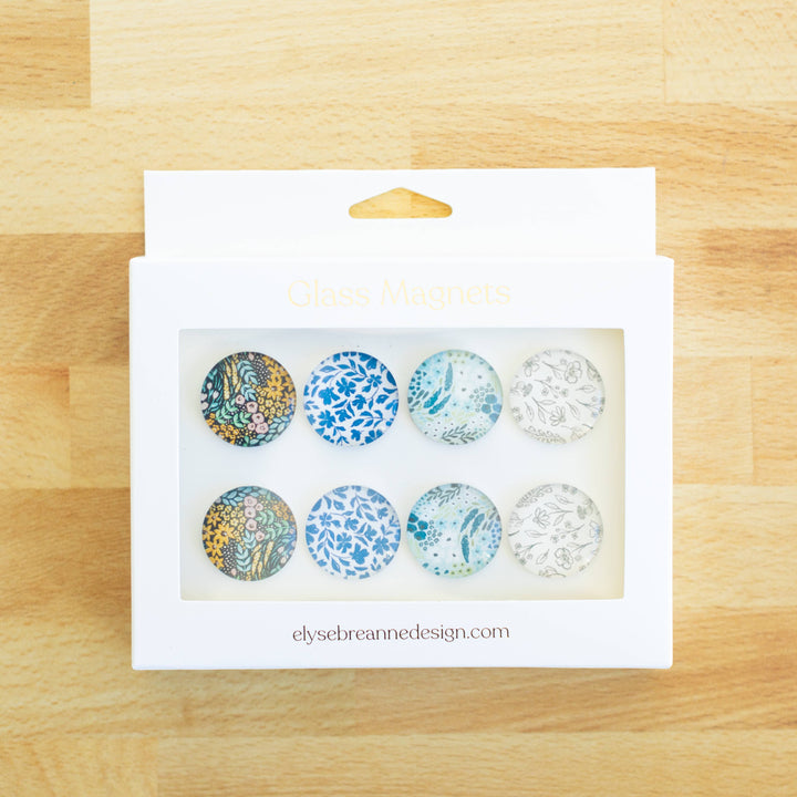 Glass Magnets, Box Set of 8 Floral Magnets