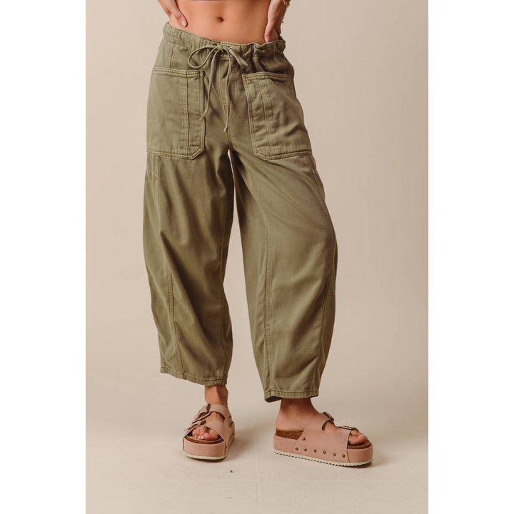 Olive Mid Rise Wide Leg Pant
