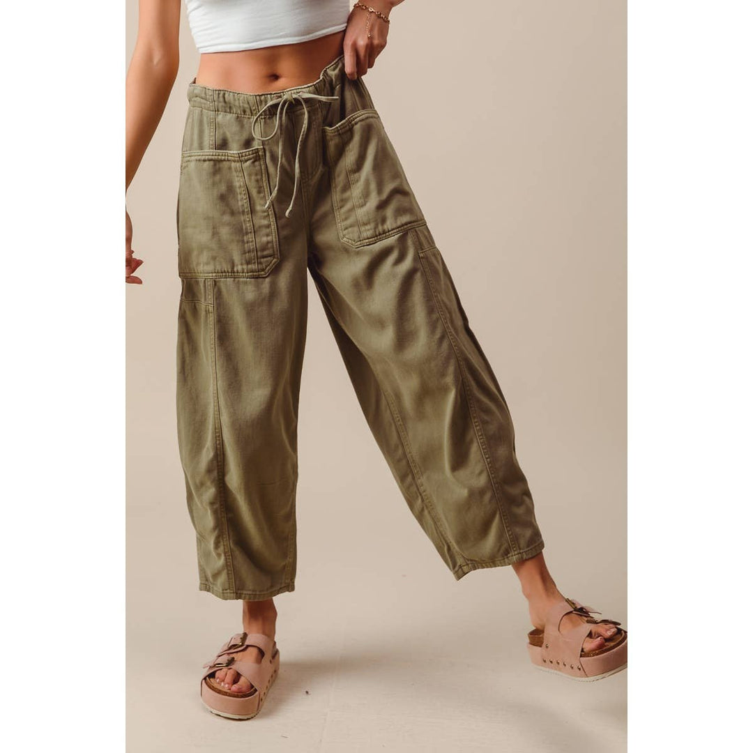 Olive Mid Rise Wide Leg Pant