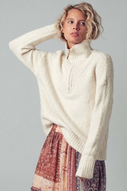 Ivory Textured Quarter-Zip Sweater
