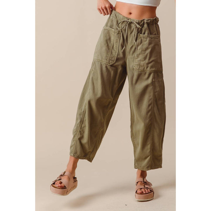 Olive Mid Rise Wide Leg Pant