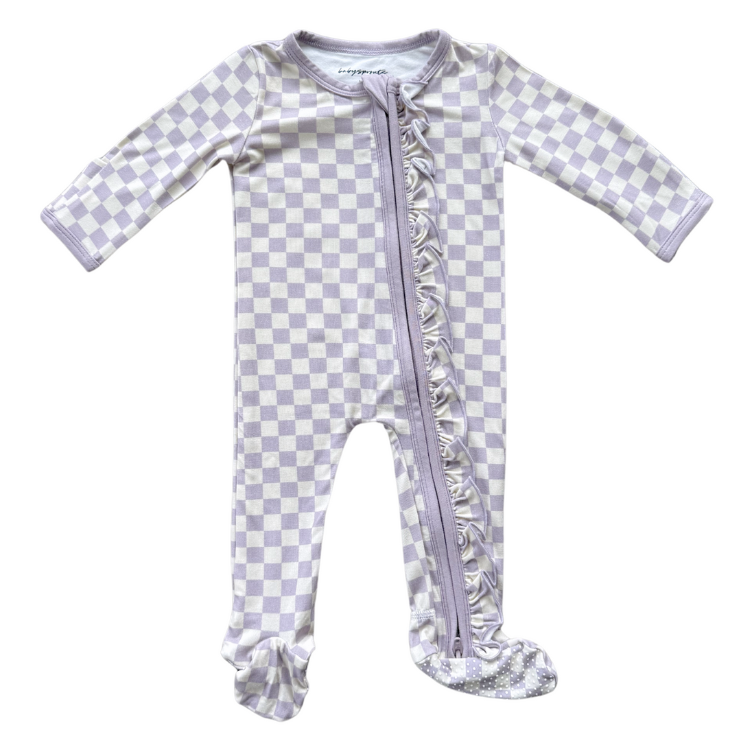 Lavender Checker Bamboo  Footie Romper